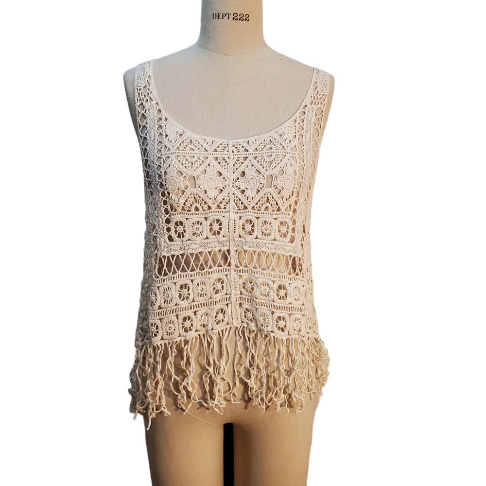 Rebellion Festival Crochet Fringe‎ Sleeveless Crop Top Size L